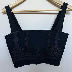John Richmond Structured Embroidered Bodice Bustier Corset Top Black Size S